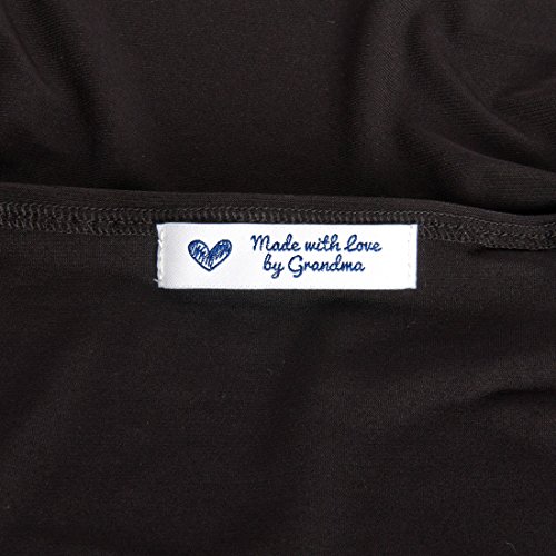 Wunderlabel Made with Love by Grandma Crafting Fashion Granny Grandmother Woven Ribbon Tag Clothing Sewing Clothes Garment Fabric Material Embroidered Label Labels Tags, Blue on White, 100 Labels
