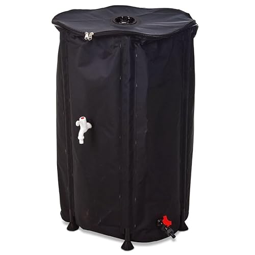 URBN GARDEN Grand tonneau d'eau de pluie pliable noir avec robinet collecteur d'eau et récipient collecteur d'eau
