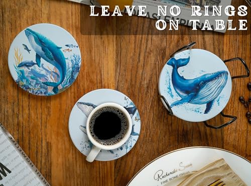 Dessous de verre baleine bleue céramique absorbant avec liège pour table basse - 5