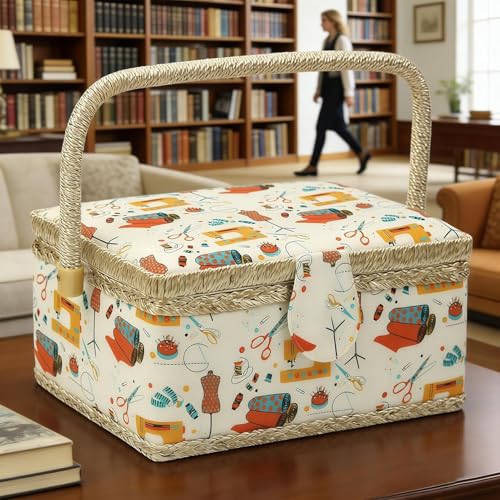 Rangement couture multi-compartiment en tissu pour matériel de mercerie et patchwork - 5