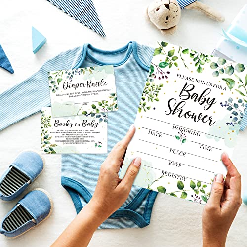 Leinuosen 25 Sets Greenery Baby Shower Invitations, Diaper Raffle Tickets, Baby Shower Book Request Cards With Envelopes For Baby Shower, Engagement And Birthday Party Decorations #TOP6