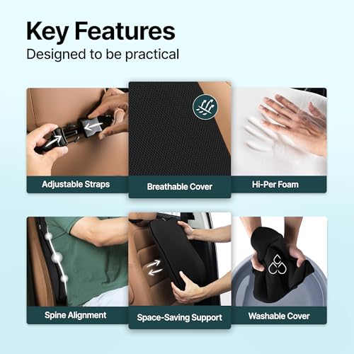 Image of Frido Foam Car Backrest Cushion for Lumbar Support & Back Pain Relief While Driving | Orthopedic Car Seat Cushion for Comfortable Long Rides | Complete Spine Alignment | Extra Leg-Room Design | Black