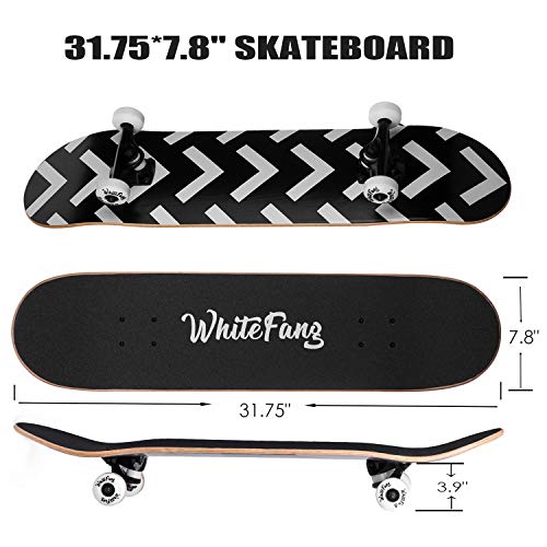 Whitefang Skateboards For Beginners, Complete Skateboard 31 X 7.88, 7 Layer Canadian Maple Double Kick Concave Standard And Tricks Skateboards For Kids And Beginners (Arrow) #TOP4