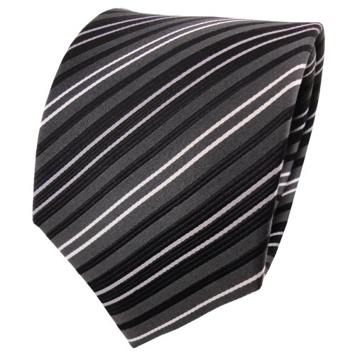 Cravate en soie anthracite noir argent rayé pour homme élégant