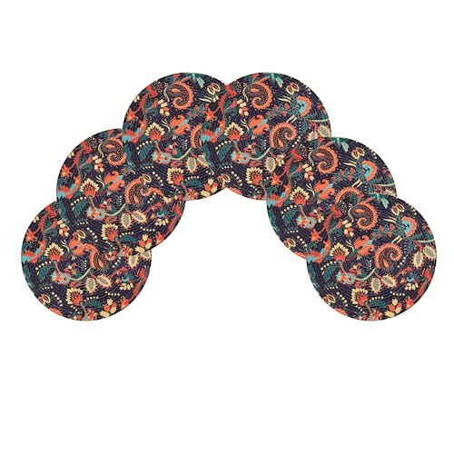 Image of LaVichitra Cotton Table Placemat | Dining Table Mat | Bed Side Table Mat | Cotton Round Shape Placemats | Washable PlaceMat for Shelves & Plant Pots - Pack of 6, Fusion Art
