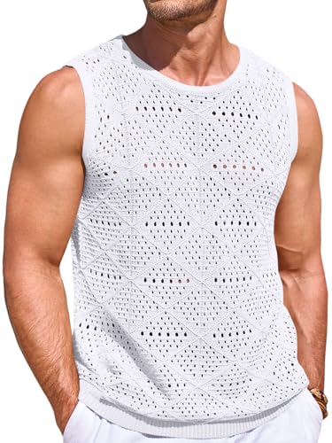 Runcati Mens Knitted Tank Tops Casual Sleeveless Hollow Out Crochet T-Shirts Muscle Summer Beach Hippie Shirts