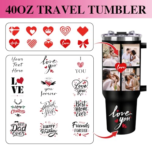 Image of Personalized 40oz Tumbler with Handle, Custom Insulated Tumblers with Pictures Logo, Stainless Steel Travel Coffee Mug, Personalized Gifts for Women Men Birthday Fathers Day Mothers Day (4 PHOTOES)