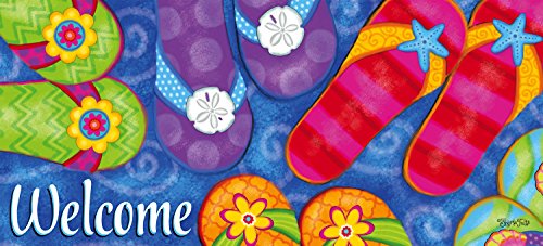 Evergreen Flag Sassafras Sunny Flip Flops Interchangeable Entrance Doormat | Indoor and Outdoor | 22-inches x 10-inches | Non-Slip Backing | All-Season | Low Profile | Home Decor