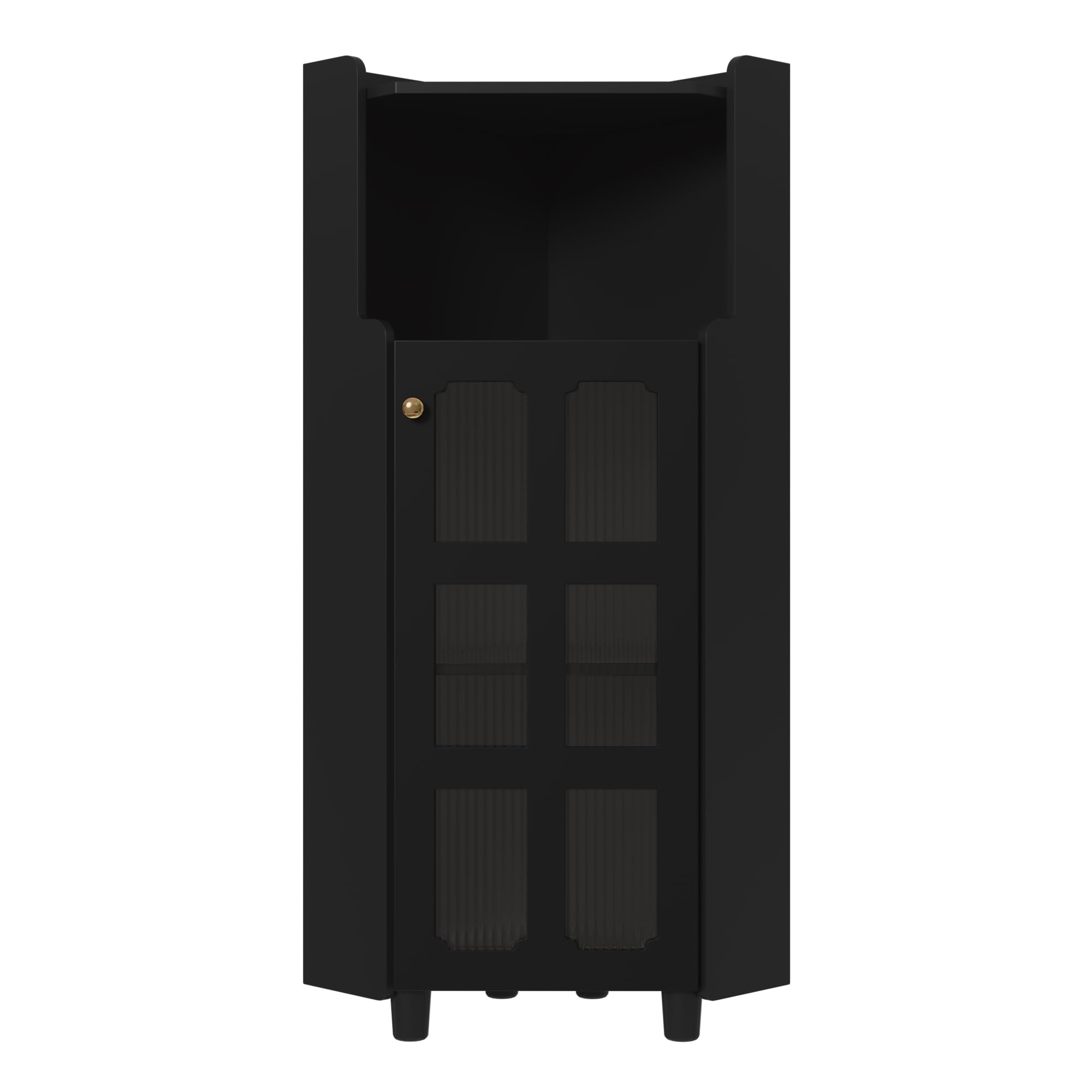 Armario esquinero de 63,5 x 124 cm, armario de baño, armario de baño con superficie lacada e iluminación LED – Moderno mueble esquinero con control de aplicación, para salón, estantería