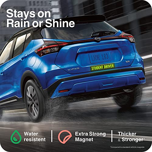 Adheisign Student Driver Magnet | Removable & Reflective New Driver Sticker Decal For Car | Extra-Long Strong Adhesive Magnet W/ Bold Visible Letters (2-Pack) (Pink & Green) #TOP2