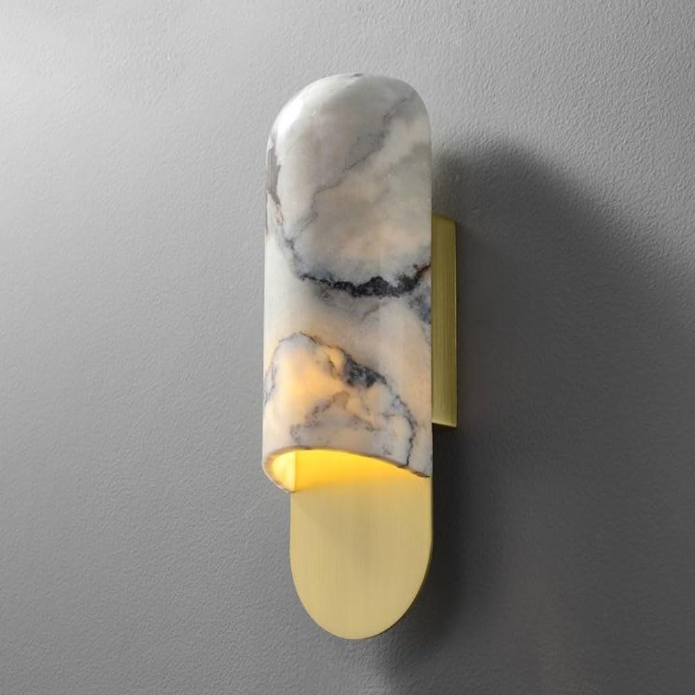 SSBHDM G9 Light Source Marble Wall Light, Natural Stone Hardwired Wall Lamp, Nordic Industrial Style Wall Sconce, Bedroom Living Room Balcony Wall Mounted Lighting Fixtures