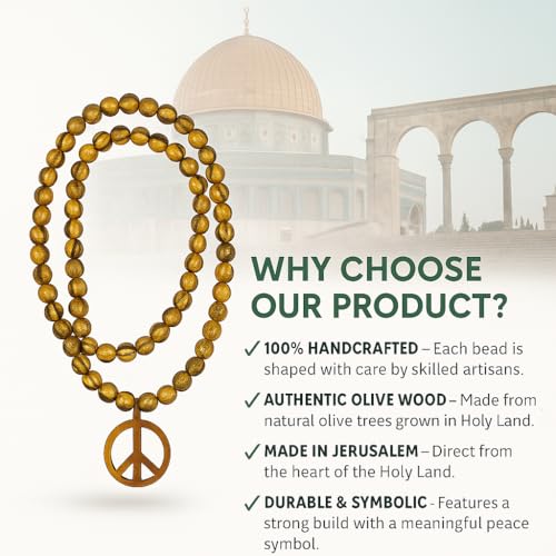 SANAD Peace Sign Necklace Olive Wood – Handmade Hippie Jewelry from Jerusalem – 60s 70s Costume Accessory – Lightweight Retro Pendant for Men & Women4