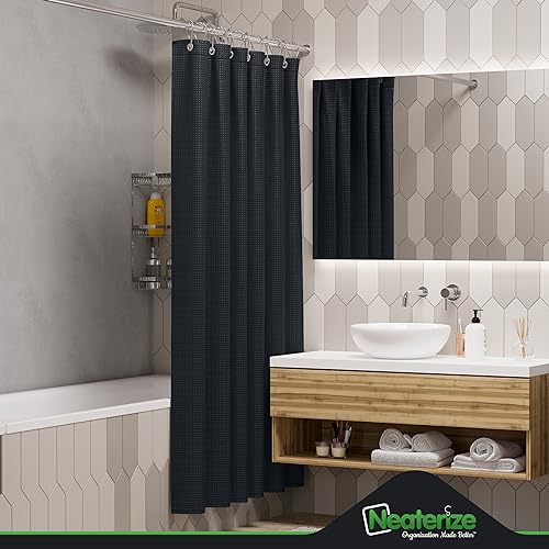 NEATERIZE Black Shower Curtain - Elegant Waffle Design, 72x72 Inches for Hotel-Style Bathrooms