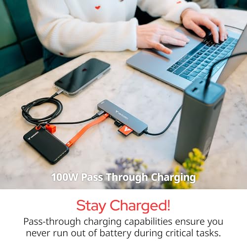 Image of Verbatim USB-C Essentials Multiport Hub - 7 Ports: (2) USB-A 3.0 /3.2 Gen 1, (2) USB-C 3.0 /3.2 Gen 1, SD and Micro SD Card Slots with 4K HDMI and Up to 100W Power Delivery | 7-port USB-C hub with 100W power delivery and HDMI for data transfer, multi-display support and multitasking