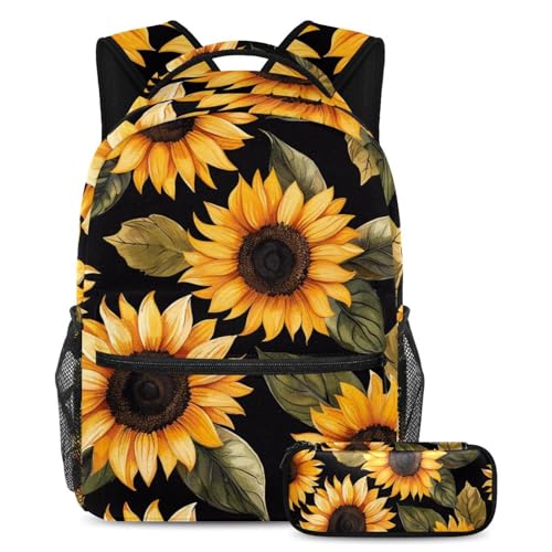 Sac à dos polyvalent 2 pièces vintage avec trousse tournesol doré