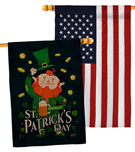 Angeleno Heritage Celebrate Pat House Flag Pack Springtime St Patrick Shamrock Leprechaun Lucky Coin Holiday March Irish Clover Embroidery Banner Small Garden Yard Gift Double-Sided, Made in USA