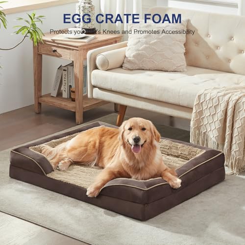 Image of FURTIME Orthopedic Dog Bed for Extra Large Dogs - XL Plus Washable Dog Sofa Beds, Supportive Foam Pet Couch Bed with Removable Washable Cover, Waterproof Lining and Nonskid Bottom, Khaki