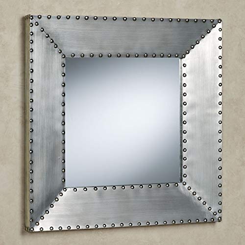 Touch Of Class Contemporary Decca Wall Mirror With Nailhead Trim | Silver Modern Style Decor For Bedroom, Bathroom, Entryway | Pewter 27" Square #TOP24