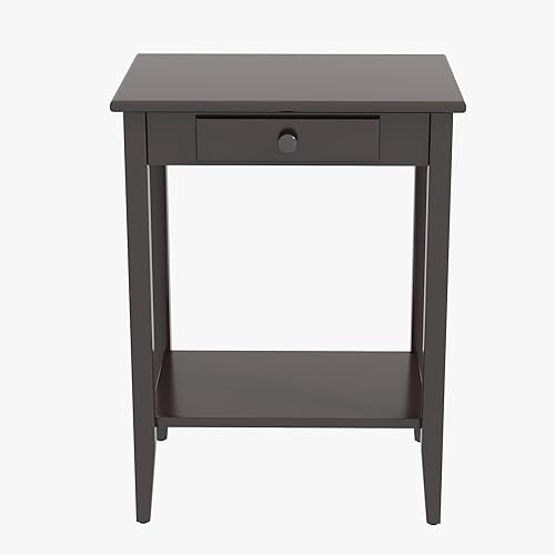 Mesa auxiliar de 2 niveles, estante de almacenamiento para mesita de noche con cajón, soporte para tocadiscos, mesa auxiliarmesita de noche para