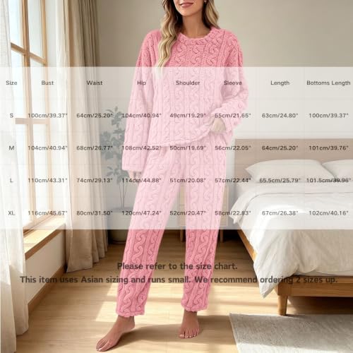 Winter Pajamas for Women Flannel Lounge Sets Cozy Fuzzy Sleepwear Pink L - image 6