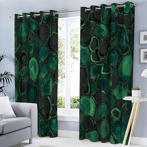MULERN 3D Cortina Opaca 2 Piezas Cortinas Salon, Arquitectura Geoda Termicas Aislantes Frio Y Calor, Cortinas Poliéster Verde Oscuro para Ventana Dormitorio 140An x 200Al cm con Ojales