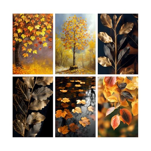 Image of SiddArtify Autumnal Leaves in Warm and Gold Tones Art Print Set - Set of 2-4x6 Inch - Board (Pack of 6) - Sticker (Pack of 6) Wall Room Decoration art Poster Prints