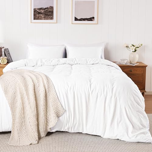 White Super Soft Duvet Cover Set Queen Size, 3 Pieces Pre-washed ...