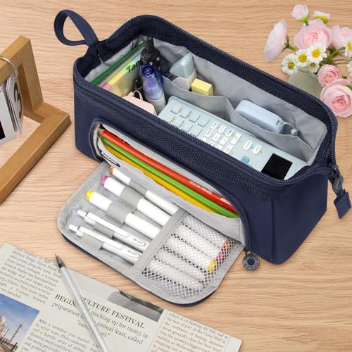Image of Large Capacity Pencil Case Big Pencil Pouch Special Aesthetic School Pen Bag for Girls Teen Nurse Adults Kids Soft Organizer With Zipper Cute Travel Pencil Pouches Estuche Para Lapices Blue