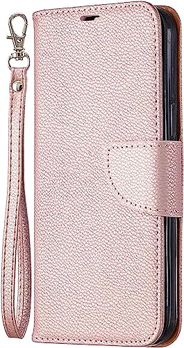 Coque iPhone 14 Pro antichoc avec béquille et fermeture magnétique étui portefeuille or