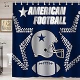Namdeva Sport-Duschvorhang, American Football Helm Stadion Weiß Zitate Marineblau Texas Star Touchdown Championship Coole Sport Badezimmer Dekor, Wasserdichter Stoff-Duschvorhang, 183 x 183 cm