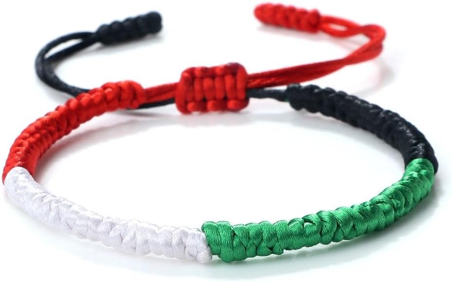 ZOHIKOPalestinian Flag Braided Bracelet, Palestinian Red Green Black Rope Bracelet, Colorful Adjustable Braided Palestine Flag Wristband, Support Palestine Stand with Palestine Jewelry Gift
