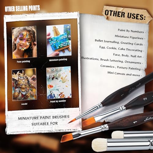 Image of Detail Paint Brushes Dry Brushes, Golden Maple 10PC Flat Miniature Dry Paint Brushes Fine Detail Paint Brush Set for Acrylic, Oil, Watercolor & Figurine