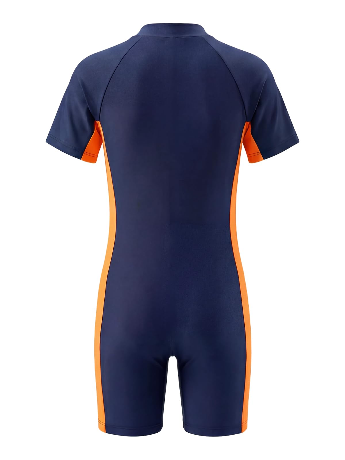 JiAmy Traje de baño todo en uno para niños, traje de baño de una pieza con bloques de color para niños, manga corta, protección solar, cremallera frontal, ropa de natación para niños de 3 a 12 años