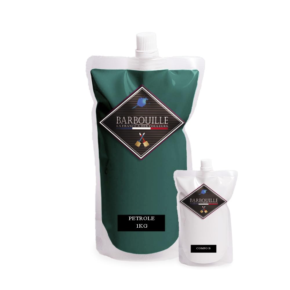 Peinture Résine Noir Vodounô - Résine Epoxy Bi-Composants - Effet Brillant - Peinture Mur, Plafond, Boiserie, Carrelage & Métal - Lessivable - COV A - Fabriquée En France - 750 Ml - BARBOUILLE