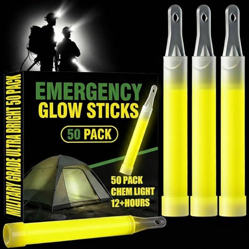 Soulchen 50 Pack Yellow Glow Sticks 4" Bright Emergency Glow Sticks Bulk with 8-12 Hours for Use as Emergency Flares Hiking Safety Gear or Concerts Weddings Raves Carnivals Parties Decor Events