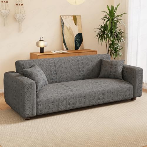 Image of Lukzer 2 Seater Pastel Dark Grey Tribal Pattern Sofa Cover | 240 GSM Universal Stretch Fit Jacquard Fabric Couch Protector | Fully Covered Anti Slip & Washable Sofa Cover (140-180cm /SC-137-02)