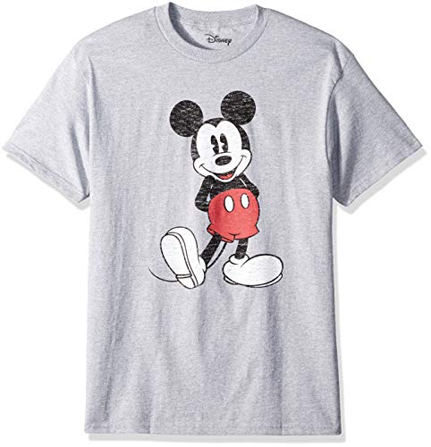 Disney Men's Full Size Mickey Mouse Distressed Look T-Shirt(Heather Grey,Small)