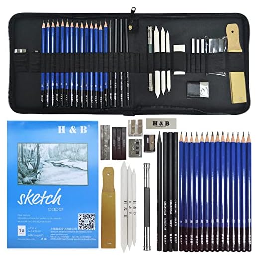 lunaoo - Lápiz de dibujo, kit de artista, material de dibujo para dibujar, arte suministros con bocetos, lápices de grafito y lápices de carboncillo para niños adultos profesionales, 36 piezas