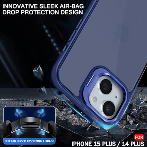 Image of TheGiftKart Hybrid Back Cover Case for iPhone 14 Plus / 15 Plus | Built-in Stand | Shockproof Hard Back Case Cover for iPhone 14+ / 15+ (PC & TPU, Frosted Matte Back, Blue Sides)