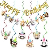 Bluegogo Safari Animals Birthday Party Banner with 10 Style Banners, 6 Animal Emoji Hanging Swirls, Perfect for Jungle, Animals Themed Parties