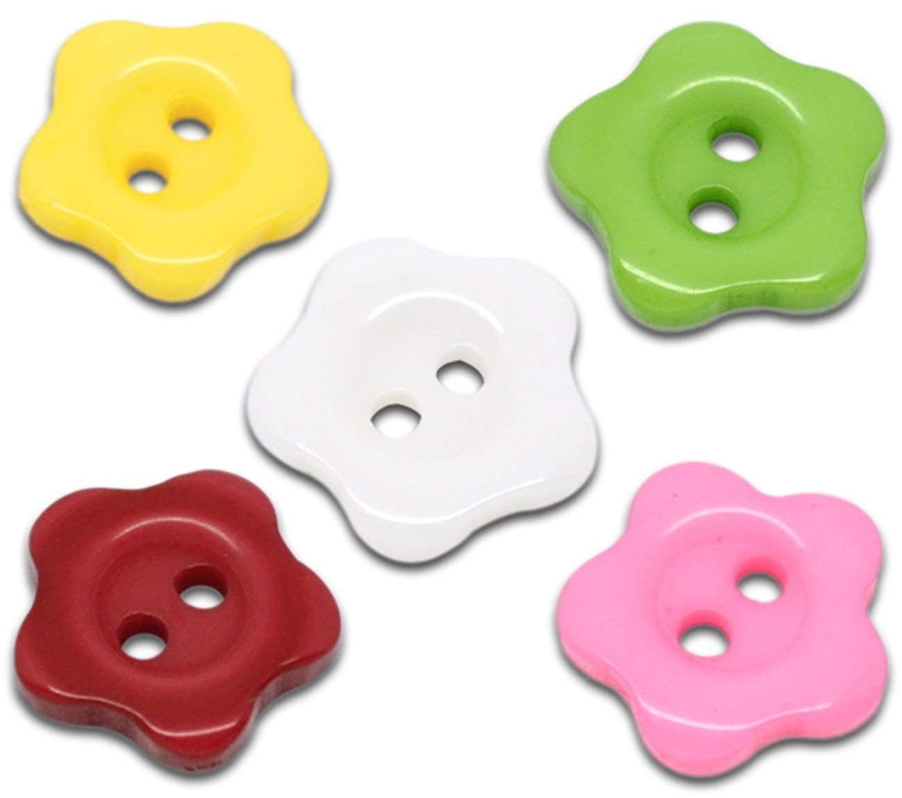 400 x Mixed Colour Flower Shape 12mm Sewing Buttons with 2 Holes. for Scrapbooking, Cardmaking or Clothes Making