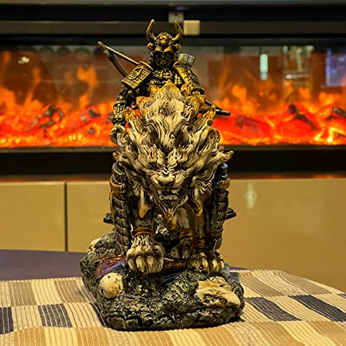 Estatua de samurái y león blanco en resina para decoración miniatura 5