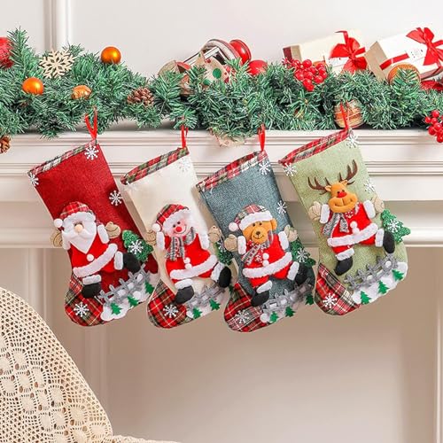 LightBeacon Juego de Calcetines Navideños, Juego de Calcetines de Papá Noel de 4 Piezas, Bolsa de Regalo de Calcetines Navideños, Botas de Papá Noel para Llenar y Colgar, Calcetines Navideños