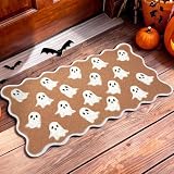 Halloween Door Mat Outdoor Scalloped Ghost Rug Cute Faux Coir Welcome Mat