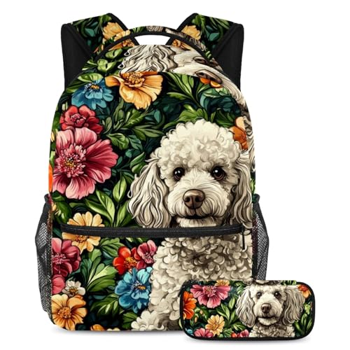 Sac à dos fille et garçon motif caniche blanc avec grande capacité pour étudiants et voyage