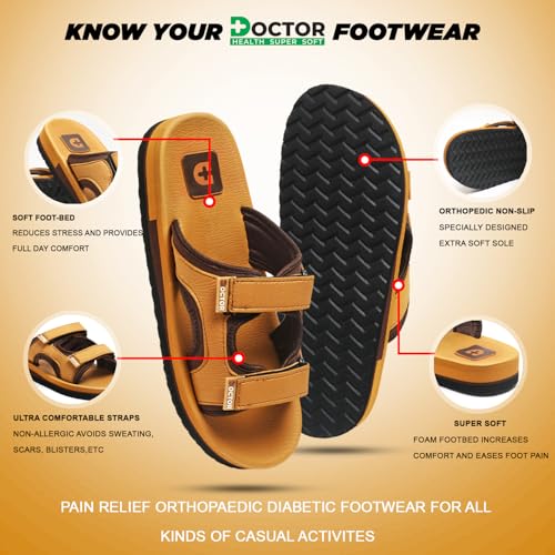 Image of DOCTOR HEALTH SUPER SOFT Men's Casual Slippers with Soft Cushioned Sole, Double Strap with Toe Loop Design, Lightweight Anti-Slip Everyday Wear Slippers for Home and Outdoor Use