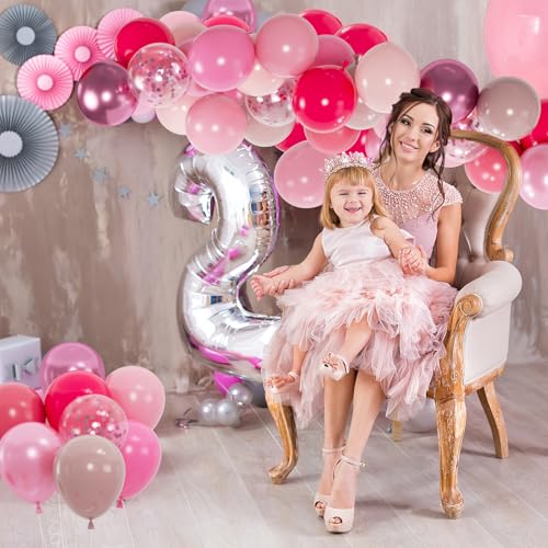 Image of 100pcs Pink Balloons Kit - 12 Inch Assorted Metallic Pearl Pastel Blush Pink Confetti Balloons for Birthday, Baby Shower, Anniversary, Wedding, Valentine's Party Decorations (2 Ribbons)
