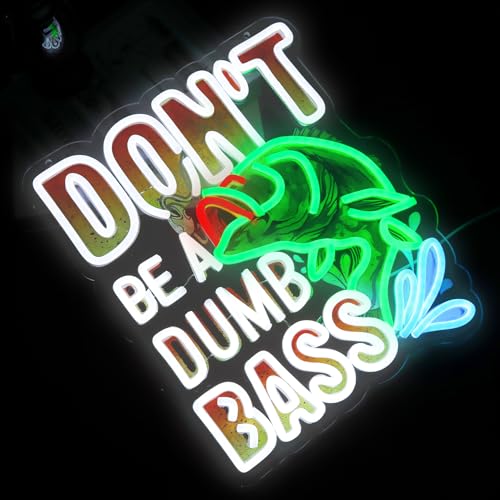Image of Fish Neon Lights Don't Be a Dumb Bass Neon Signs Wall Decor for Bedroom,Game Room, Man Cave Fishing Gifts For Men, Dad For Fisherman, Father-14.37 x 12.2IN-USB Powered-Acrylic