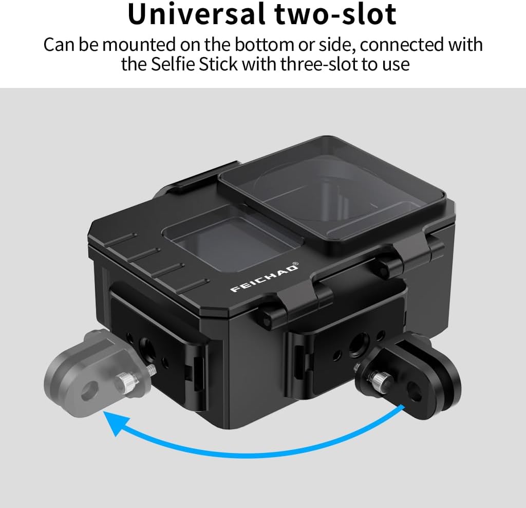 FEICHAO 80m Diving Camera Case 1/4 Positioning Hole Underwater Frame Compatible with Action 5 Pro/4/3 Sports Camera (Case+2-Slot Bracket)