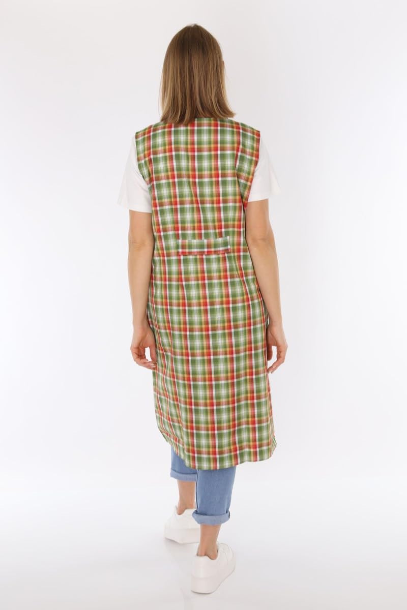 Bata con cremallera para mujer, delantal sin brazos, delantal de cocina, delantal para el hogar, para mujer, a cuadros, algodón/poliéster